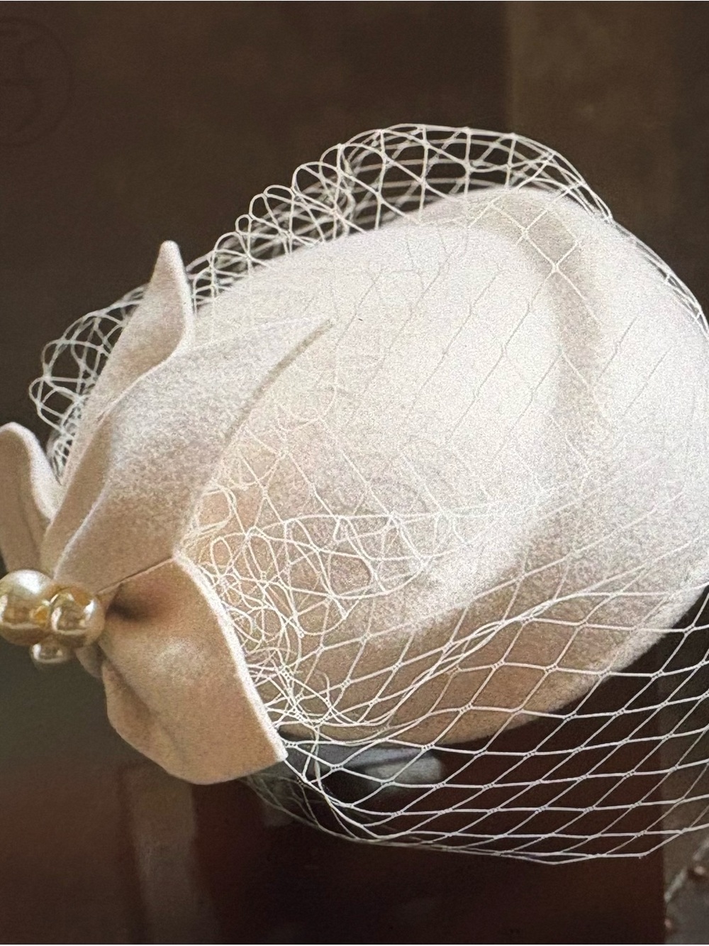 Ivory Pearl Accent Veiled Pillbox Hat - Women Accessories